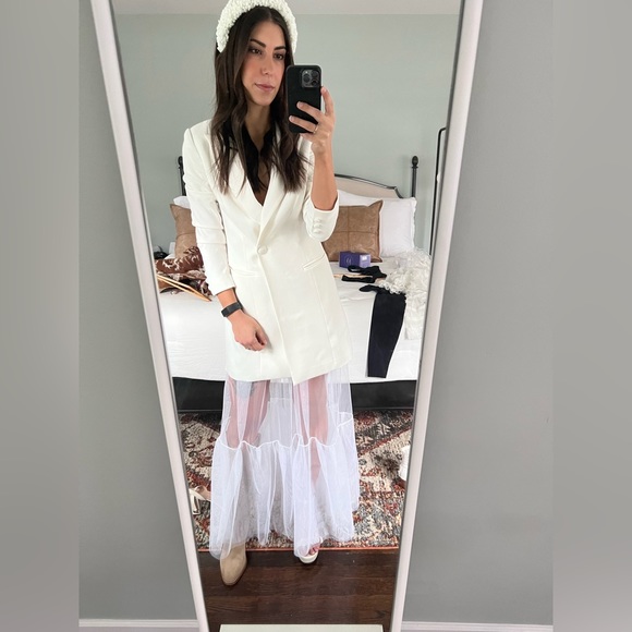 NWOT Jay Godfrey 2 piece white blazer dress with separate sheer tulle maxi skirt - Picture 3 of 7